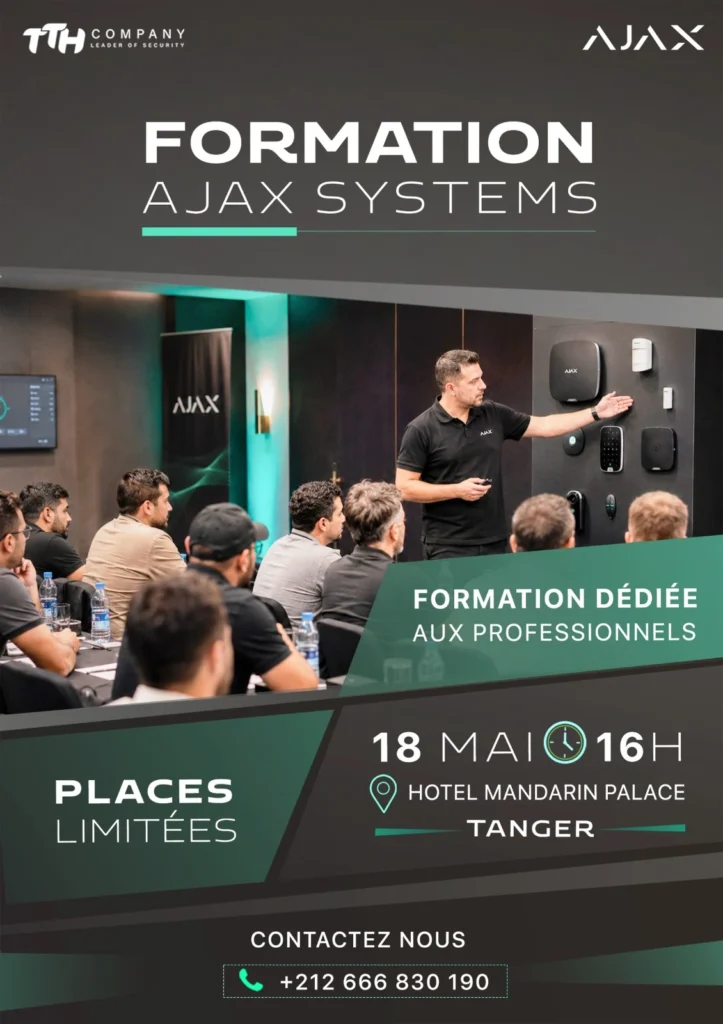 Formation professionnelle Ajax Systems organisée par TTH Company à Tanger pour installateurs et revendeurs