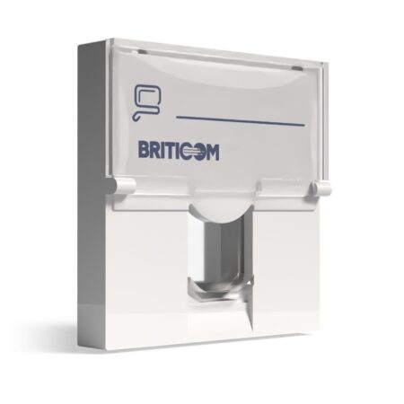 Module Euro 45 × 45 mm 1 port RJ45 à volet blanc Briticom, prise RJ45 45x45