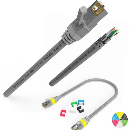Cordon de brassage RJ45 CAT6A S/FTP gris 0,5 m PVC Briticom, cordon cat6a S/FTP